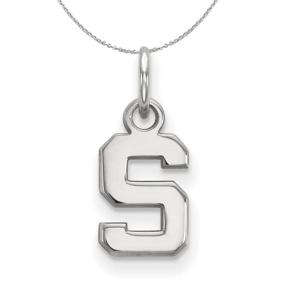 Sterling Silver Michigan State XS (Tiny) Initial S Necklace, 24 Inch